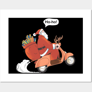 Santa Riding Scooter Posters and Art